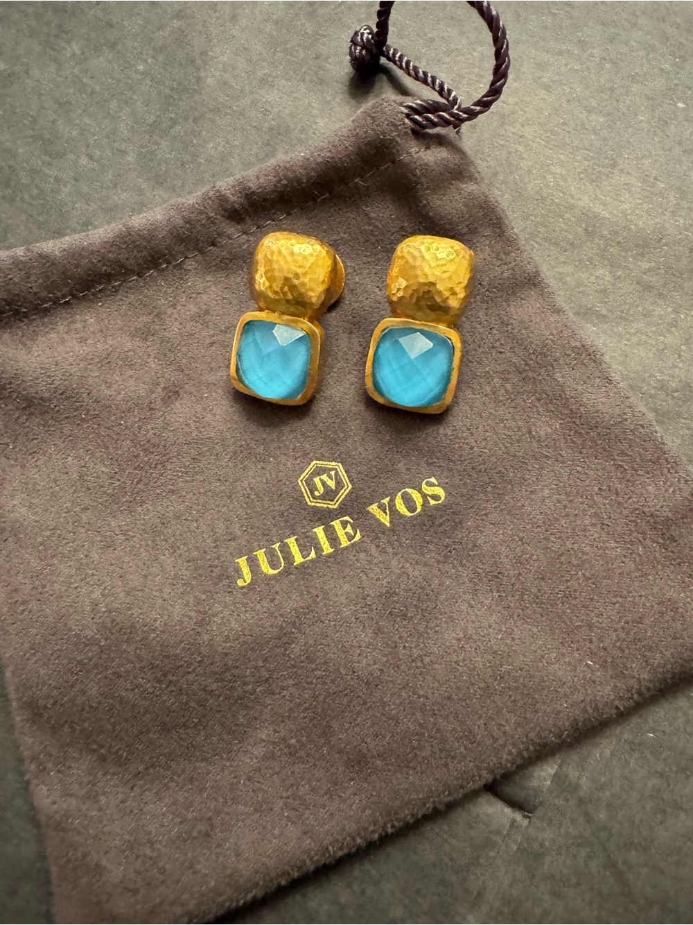 Julie Vos “Catalina” Earring Gold and Iridescent Pacific Blue- like new!